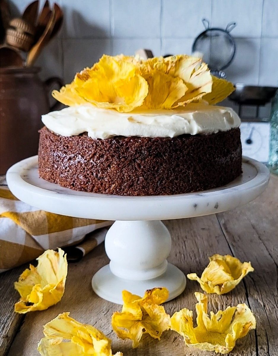 Zucchini Carrot Cake with Pineapple Flowers