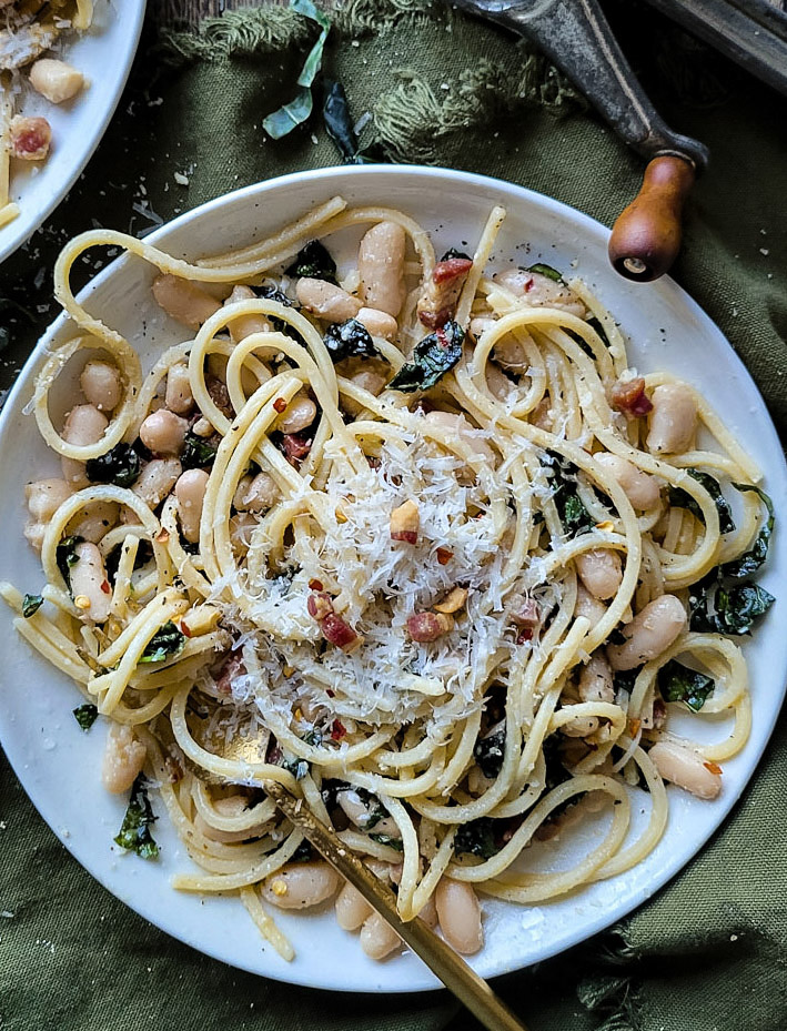 Brown Butter Bean and Kale Pasta