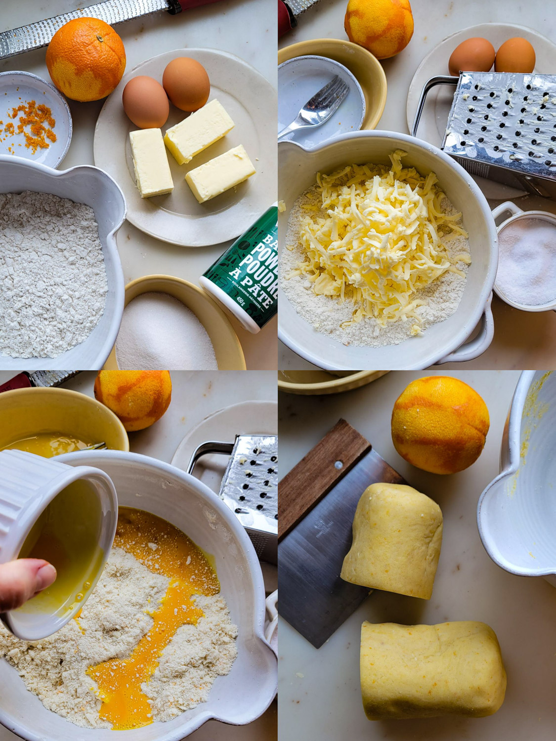 Collage showing making the pastry for a Marmalade Ricotta Crostata.