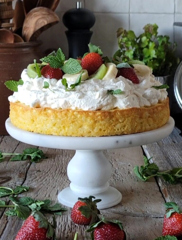 Fruit and Whipped Cream Topped Rice Pudding Cake The Lemon Apron