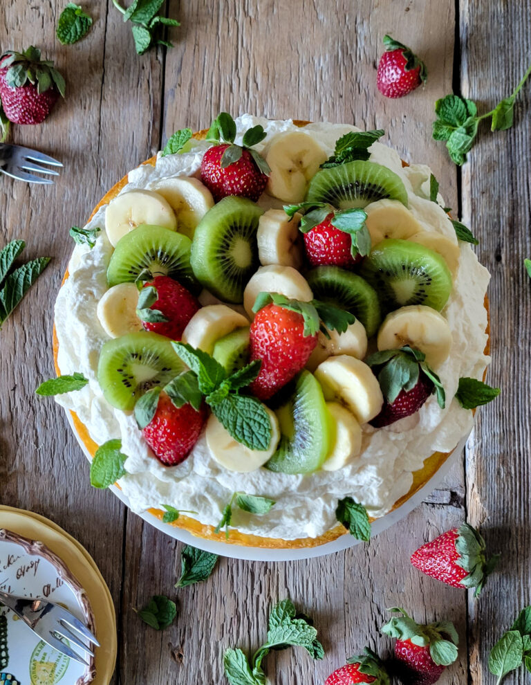 Fruit and Whipped Cream Topped Rice Pudding Cake The Lemon Apron