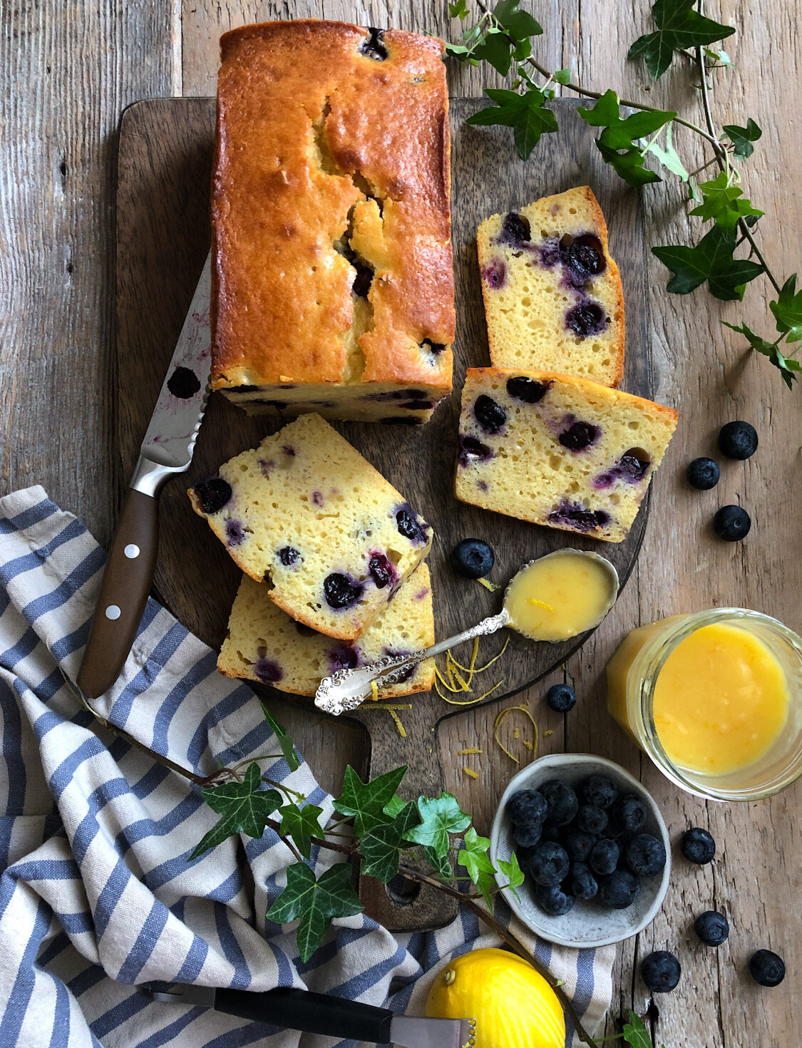 Lemon Blueberry and Basil Bundt Cake