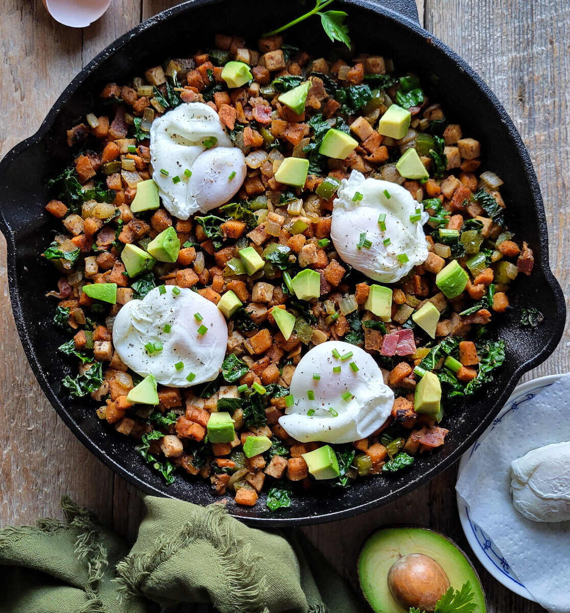 Turkey Sweet Potato Hash with Poached Eggs