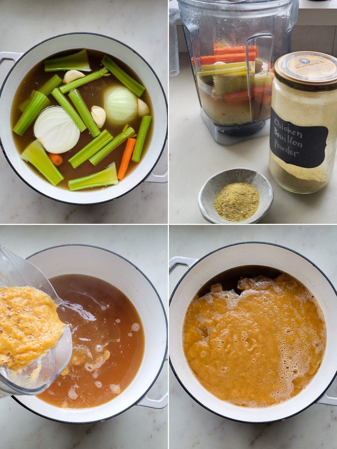 Collage showing the making of the Pastina broth.