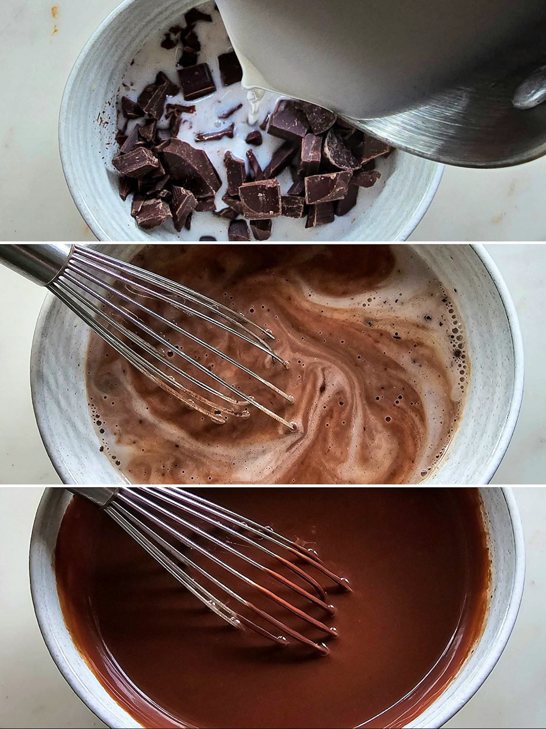 Collage showing how to make the Chocolate Ganache for the Double Chocolate Zucchini Cake