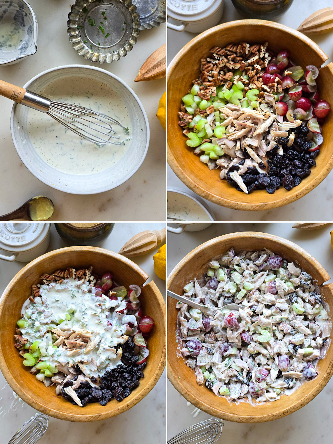 Collage showing how to assemble a Leftover Turkey Diner Salad